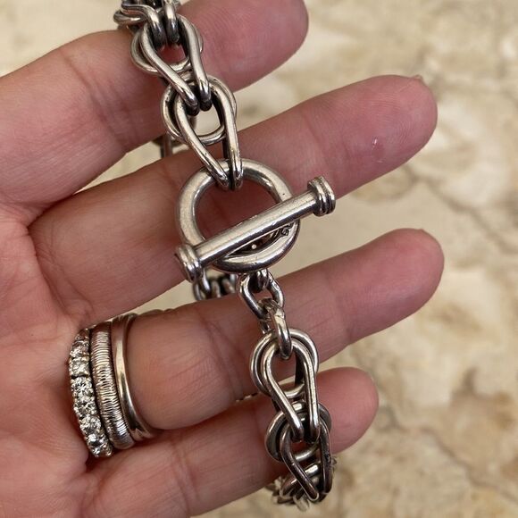 Heavy Solid 925 Sterling Silver Chunky Toggle Bracelet - Picture 6 of 11